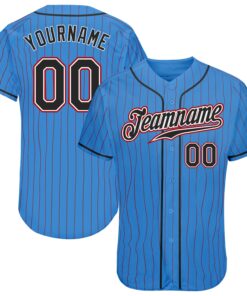 Custom Powder Blue Red Pinstripe Black-White Authentic Baseball Jersey