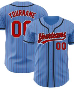 Custom Powder Blue Red Pinstripe Red-Black Authentic Baseball Jersey