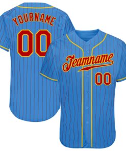 Custom Powder Blue Red Pinstripe Red-Gold Authentic Baseball Jersey