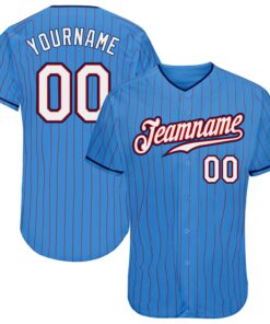 Custom Powder Blue Red Pinstripe White-Navy Authentic Baseball Jersey