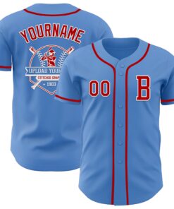 Custom Powder Blue Red-White Authentic Baseball Jersey