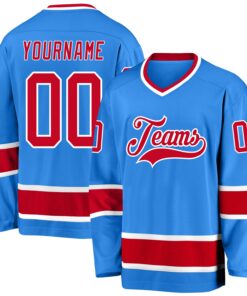 Custom Powder Blue Red-White Hockey Jersey