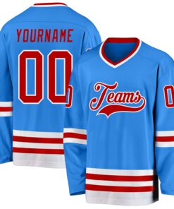 Custom Powder Blue Red-White Hockey Jersey