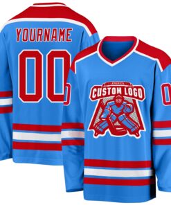 Custom Powder Blue Red-White Hockey Jersey