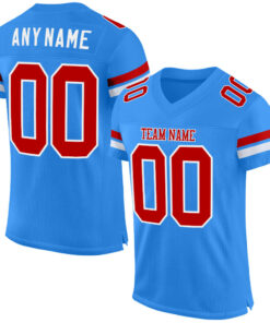Custom Powder Blue Red-White Mesh Authentic Football Jersey