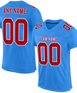 Custom Powder Blue Red-White Mesh Authentic Football Jersey