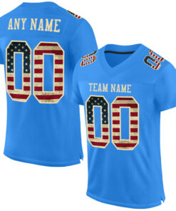 Custom Powder Blue Vintage USA Flag-City Cream Mesh Authentic Football Jersey