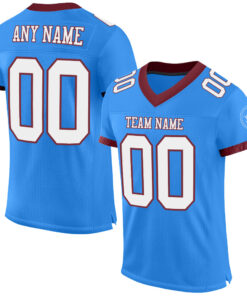Custom Powder Blue White-Burgundy Mesh Authentic Football Jersey