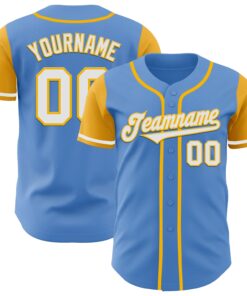 Custom Powder Blue White-Gold Authentic Two Tone Baseball Jersey