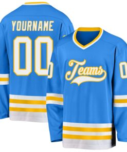 Custom Powder Blue White-Gold Hockey Jersey