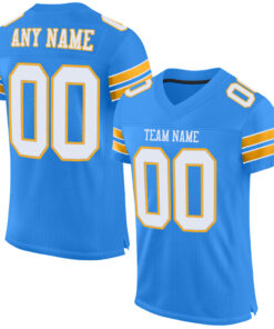 Custom Powder Blue White-Gold Mesh Authentic Football Jersey