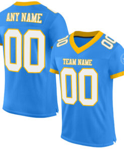 Custom Powder Blue White-Gold Mesh Authentic Football Jersey