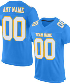 Custom Powder Blue White-Gold Mesh Authentic Football Jersey