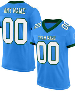 Custom Powder Blue White-Green Mesh Authentic Football Jersey