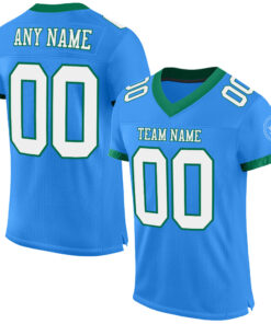 Custom Powder Blue White-Kelly Green Mesh Authentic Football Jersey
