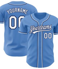 Custom Powder Blue White-Navy Authentic Baseball Jersey
