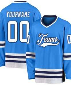 Custom Powder Blue White-Navy Hockey Jersey