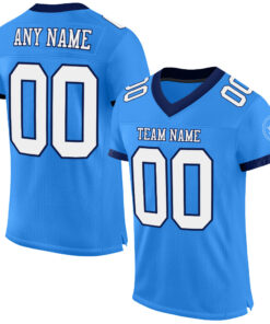 Custom Powder Blue White-Navy Mesh Authentic Football Jersey