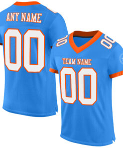 Custom Powder Blue White-Orange Mesh Authentic Football Jersey