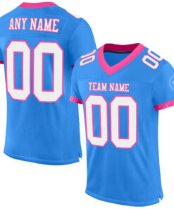 Custom Powder Blue White-Pink Mesh Authentic Football Jersey