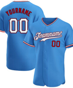 Custom Powder Blue White-Red Authentic Baseball Jersey