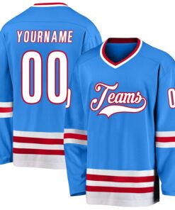 Custom Powder Blue White-Red Hockey Jersey