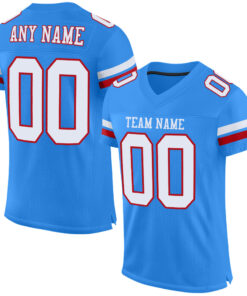 Custom Powder Blue White-Red Mesh Authentic Football Jersey