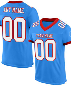 Custom Powder Blue White-Red Mesh Authentic Football Jersey