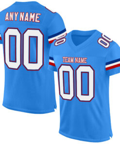 Custom Powder Blue White-Red Mesh Authentic Football Jersey
