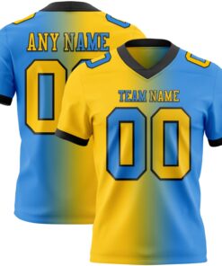 Custom Powder Blue Yellow-Black Mesh Authentic Gradient Fashion Football Jersey
