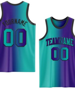 Custom Purple Aqua-Black Authentic Gradient Fashion Basketball Jersey
