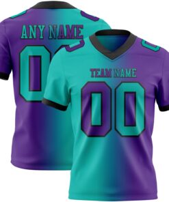 Custom Purple Aqua-Black Mesh Authentic Gradient Fashion Football Jersey