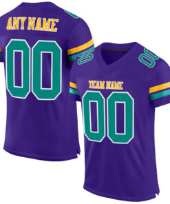Custom Purple Aqua-Gold Mesh Authentic Football Jersey