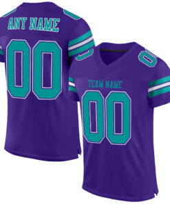 Custom Purple Aqua-White Mesh Authentic Football Jersey