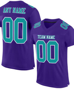 Custom Purple Aqua-White Mesh Authentic Football Jersey