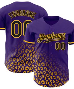 Custom Purple Black-Gold 3D Pattern Design Leopard Print Fade Fashion Authentic Baseball Jersey