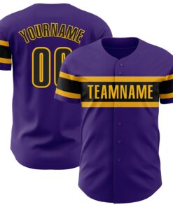 Custom Purple Black-Gold Authentic Baseball Jersey