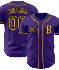 Custom Purple Black-Gold Authentic Baseball Jersey