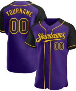 Custom Purple Black-Gold Authentic Raglan Sleeves Baseball Jersey