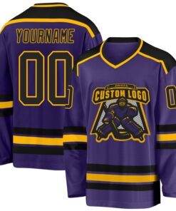 Custom Purple Black-Gold Hockey Jersey