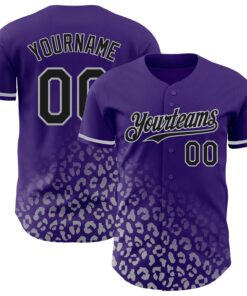 Custom Purple Black-Gray 3D Pattern Design Leopard Print Fade Fashion Authentic Baseball Jersey