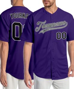 Custom Purple Black-Gray Authentic Baseball Jersey