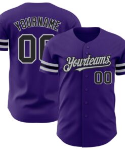 Custom Purple Black-Gray Authentic Baseball Jersey