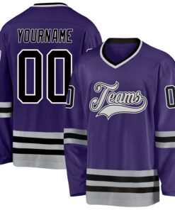 Custom Purple Black-Gray Hockey Jersey