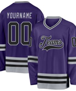Custom Purple Black-Gray Hockey Jersey