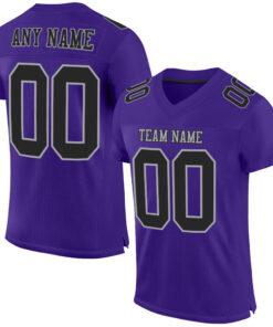 Custom Purple Black-Gray Mesh Authentic Football Jersey