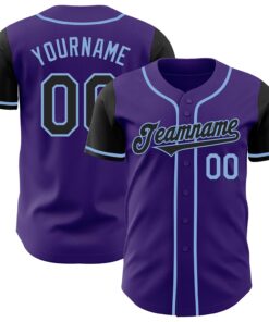 Custom Purple Black-Light Blue Authentic Two Tone Baseball Jersey
