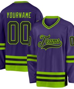 Custom Purple Black-Neon Green Hockey Jersey