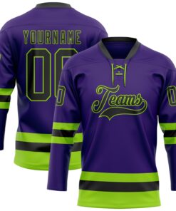 Custom Purple Black-Neon Green Hockey Lace Neck Jersey