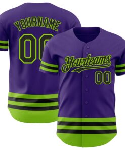 Custom Purple Black-Neon Green Line Authentic Baseball Jersey